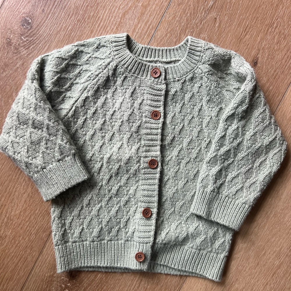 Green Cable Knit Cardigan with Wooden Buttons